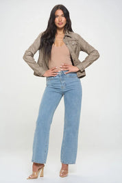 Coalition LA Button Down Cargo Vegan Leather Shacket | Shackets Daverri Fashions