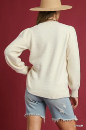 Umgee Textured Long Sleeve Sweater with Ribbed Trim | Sweaters Daverri Fashions