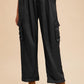 Annie Wear Wide Leg Cargo Satin Pants Black Pants