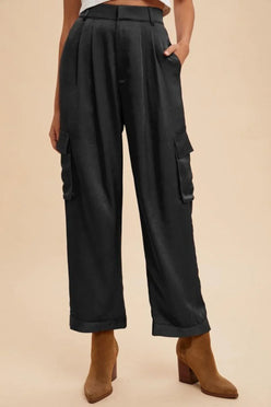 Annie Wear Wide Leg Cargo Satin Pants - DAVERRI FASHIONS