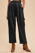 Annie Wear Wide Leg Cargo Satin Pants Black Pants