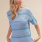 BiBi Patch Pocket Striped Lightweight Sweater Top in light blue