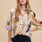 Annie Wear Multi Color Printed V-Neck Open Woven Blouse Top - DAVERRI FASHIONS