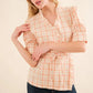 And The Why Plaid Patterned and Ruffled Wrap Blouse Top