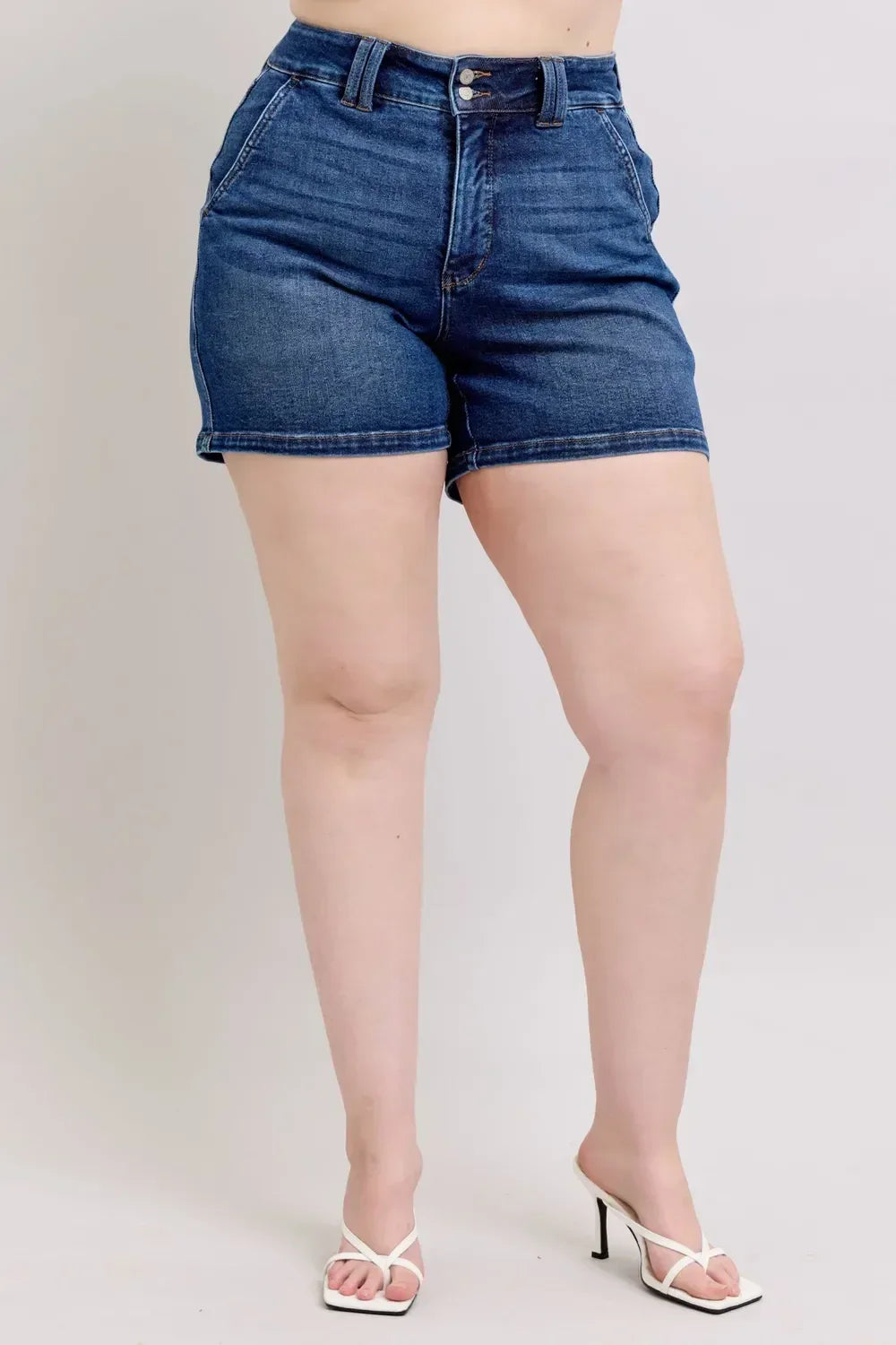 Judy Blue Double Button Waistband Denim Shorts Plus Size - DAVERRI FASHIONS