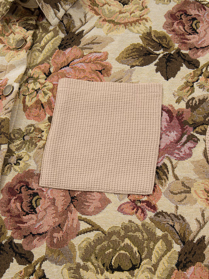 Floral Waffle Knit Patchwork Chest Pockets Buttoned Jacket | Jackets Daverri Fashions