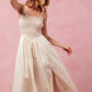 SO ME Smocked Sleeveless Casual Everyday Dress With Slit CREAM