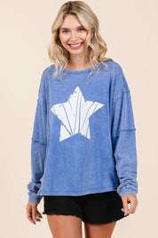 Mittoshop Star Graphic Mineral Wash Long Sleeve Top | Tops Daverri Fashions