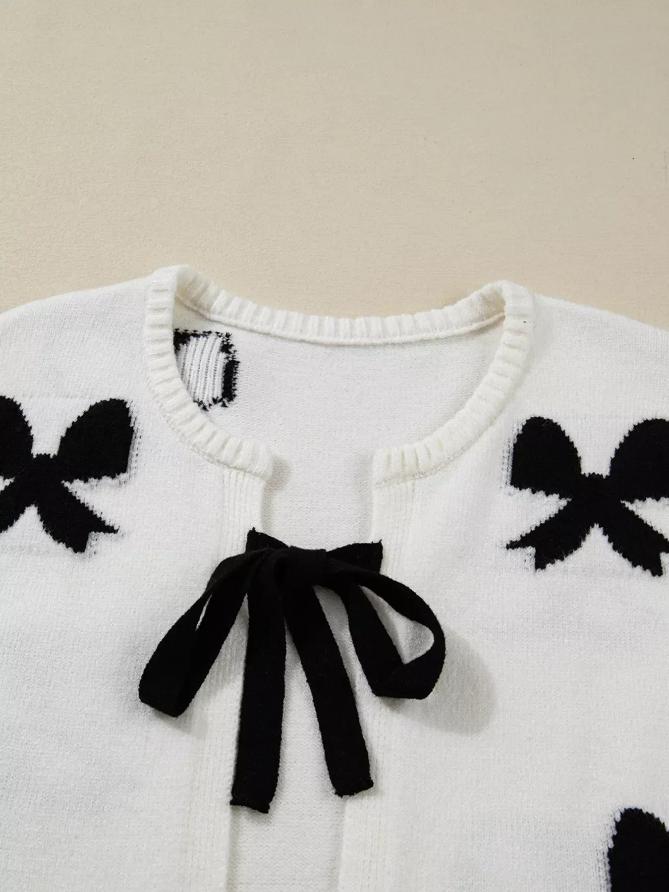 Tie Front Bow Pattern Cardigan - DAVERRI FASHIONS