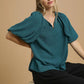 Umgee Textured Flutter Sleeve Notch Neck Top