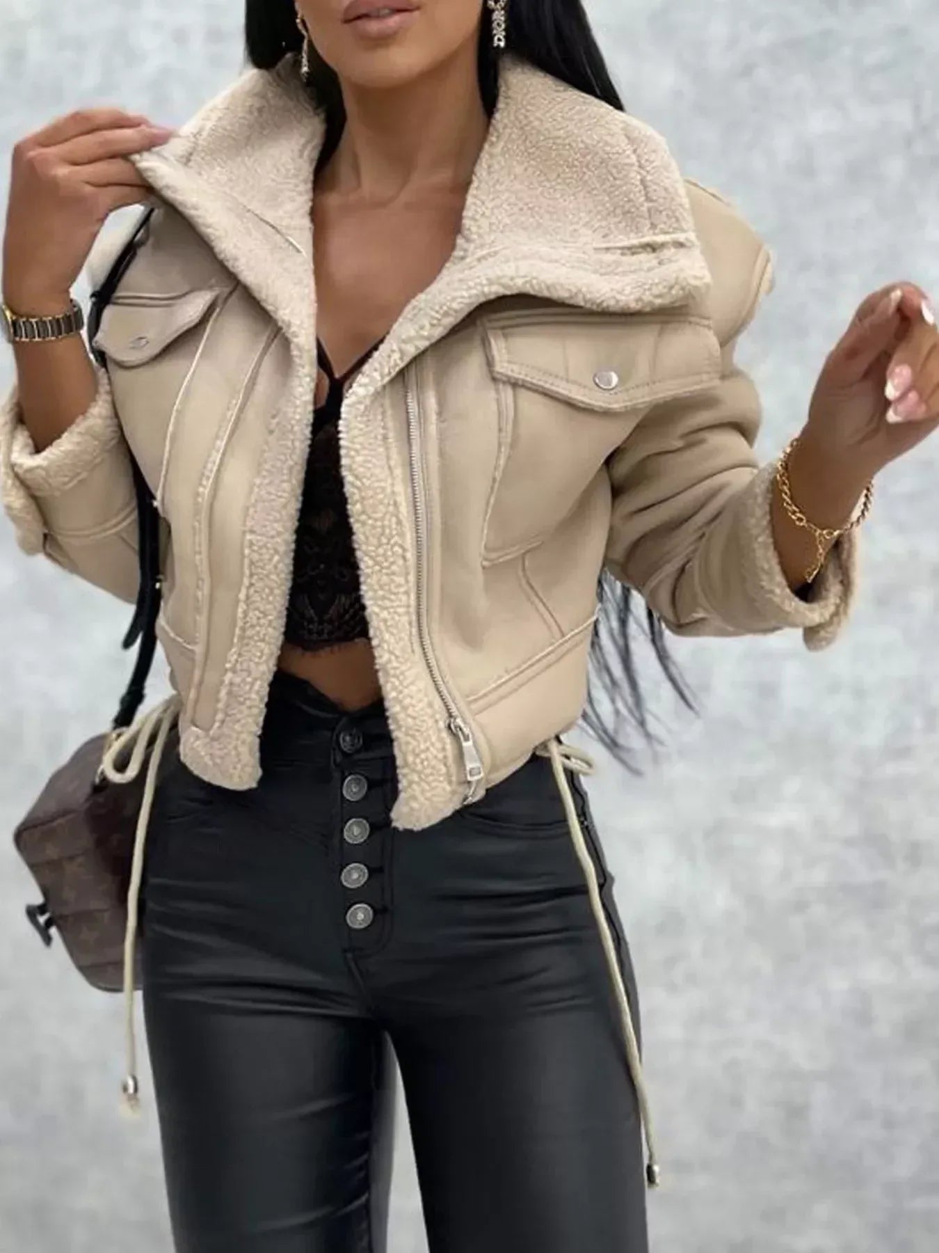 Sherpa Trim Cropped Jacket - DAVERRI FASHIONS