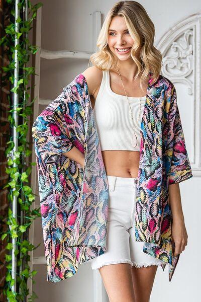 Heimish Full Size Multi Color Snake Open Cardigan Plus Size Cardigans