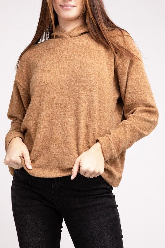 Hooded Brushed Melange Hacci Sweater Sweaters