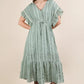Very J Embroidered Boho Ruffled Sage Green Midi Dress
