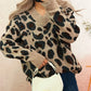 Leopard V-Neck Drop Shoulder Sweater - DAVERRI FASHIONS