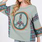 SAGE + FIG Peace Applique Patch Contrast Plaid Top
