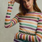 SO ME Mardi Gras color stripe stretch mesh top in rainbow hues