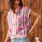 SO ME Button Front Floral and Stripe Knitted Sweater Vest