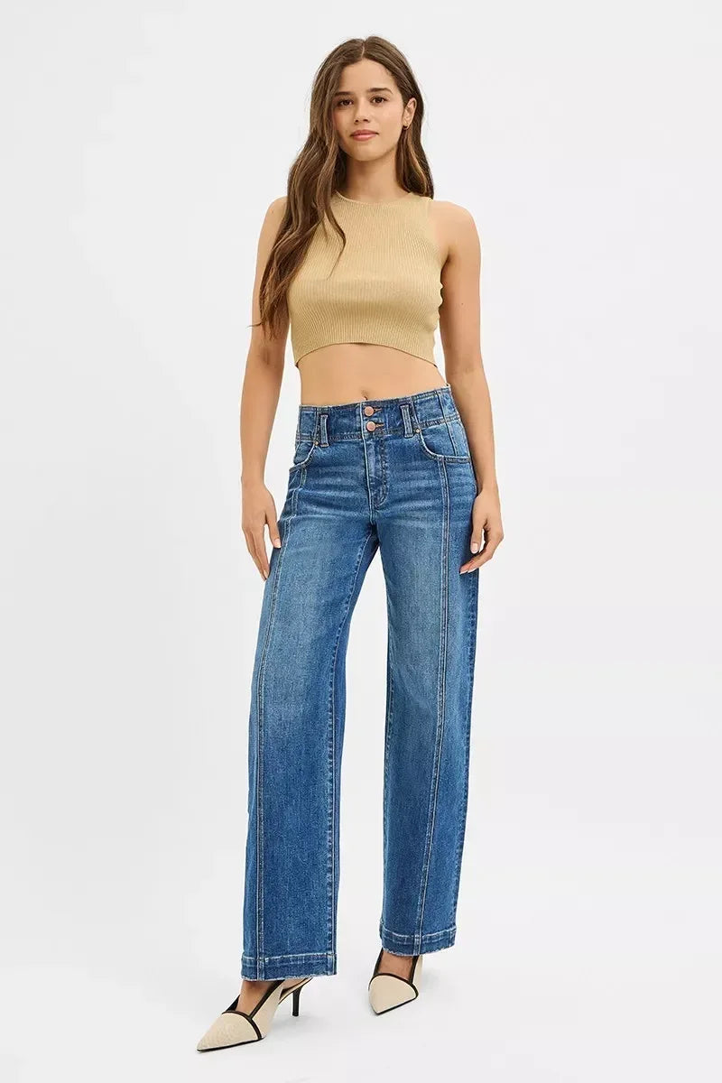 RISEN Mid Rise Fit Wide Baggy Jeans - DAVERRI FASHIONS