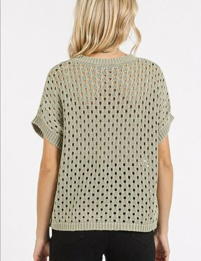 Mittoshop Mineral Wash Openwork Short Sleeve Knit Cover Up