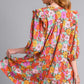 Umgee Full Size Ruffled Flower Print Tie Neck Tiered Dress Mini Dresses
