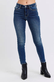 Dark Judy Blue Full Size Run Mid-Rise Waist Skinny Jeans with Thermal Lining | Daverri Fashions