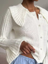 Daverri button-up flare sleeve cardigan in soft off-white knit