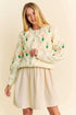 Cream Davi & Dani floral knit cardigan with pom-poms and embroidery