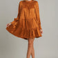 Umgee Smocked Leopard Long Sleeve Tiered Dress Mini Dresses
