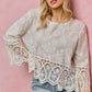 SO ME floral embroidered crochet lace trimmed top with bell sleeves
