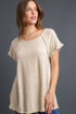 Umgee Full Size Seam Detail Linen Ruffle Fringe Edge Top Plus Size OATMEAL Tops