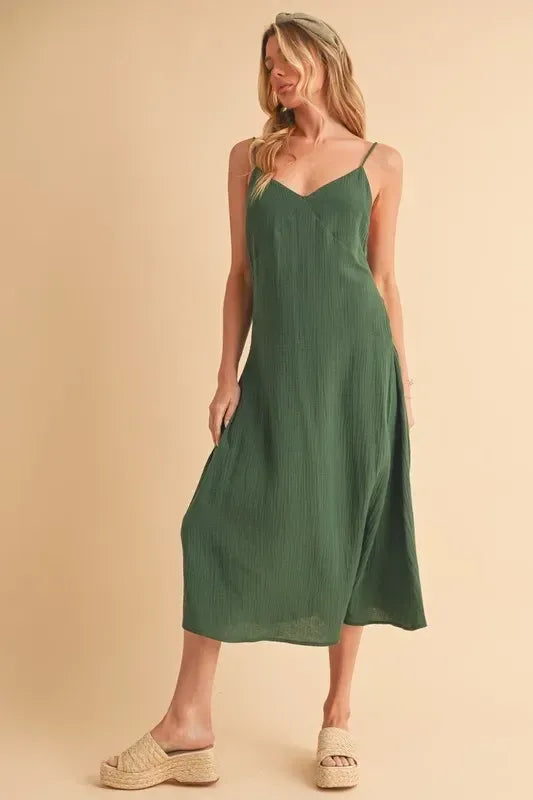 Aemi+Co Side Button Midi Cami Dress - DAVERRI FASHIONS