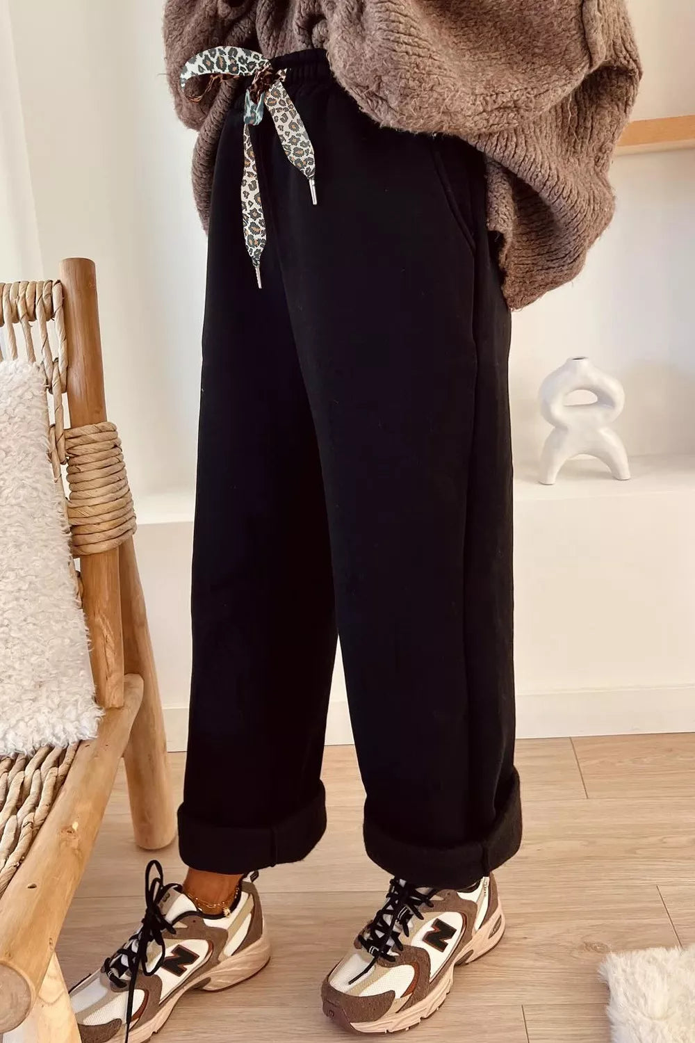 High-Waisted Straight Pants with Drawstring | Pants Daverri Fashions