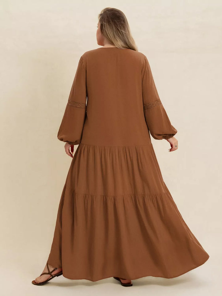 Plus Size Bohemian Tiered Maxi Dress with Balloon Sleeves | Maxi Dresses Daverri Fashions