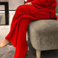 Vibrant red ribbed knit plus size loungewear set with sweater and wide-leg pants