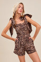SO ME Leopard Flowy Woven Romper With Tie Straps - DAVERRI FASHIONS