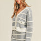 MABLE Plaid Button Down Sweater Cardigan and Mini Skirt Set Dusty Blue Outfit Sets