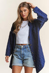 J.NNA Rhombus Stitched Button Up Denim Shacket - DAVERRI FASHIONS