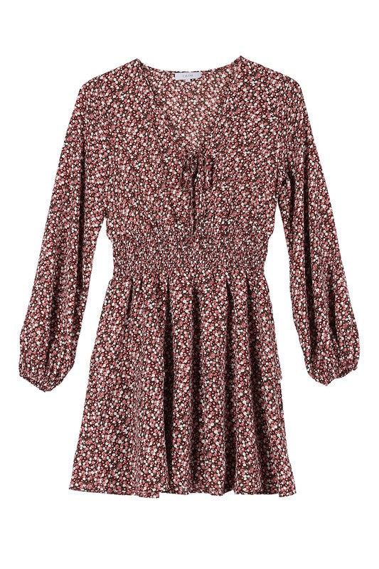 Multi Floral Long Sleeve Babydoll Dress Babydoll Dresses