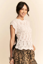 Davi & Dani Ribbon Bow Ties Scalloped Trim Knit Semi Crop Top | Tops Daverri Fashions