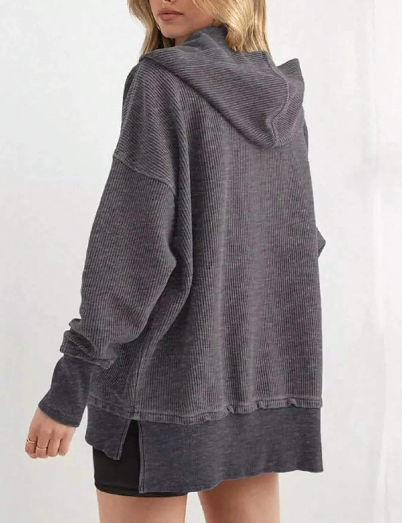 Half Snap Long Sleeve Hoodie | Hoodies Daverri Fashions