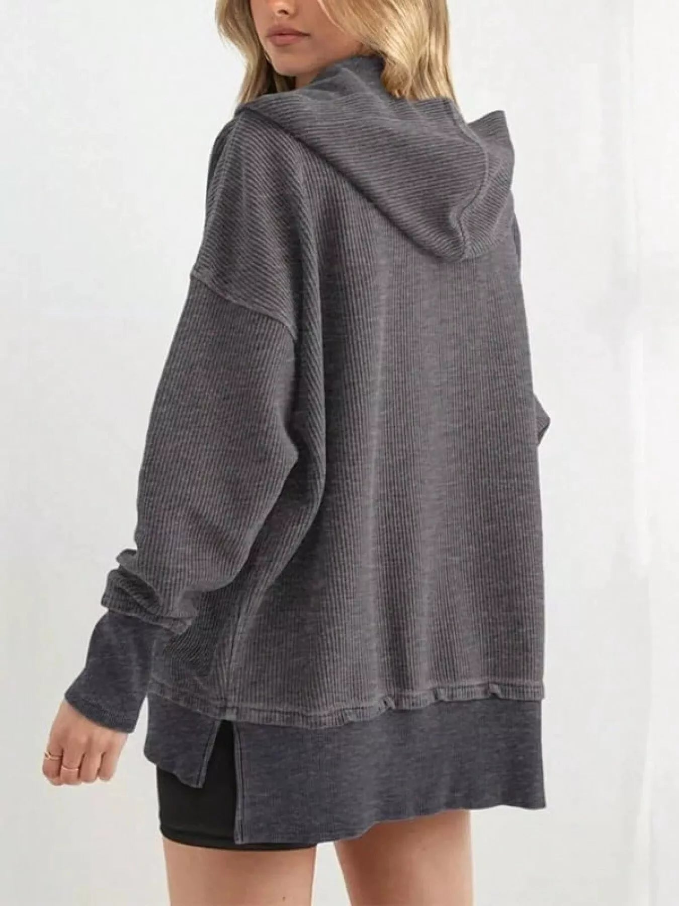Half Snap Long Sleeve Hoodie | Hoodies Daverri Fashions