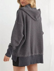Half Snap Long Sleeve Hoodie | Hoodies Daverri Fashions