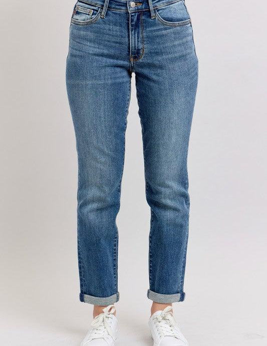 Dark 1 25 Judy Blue Full Size Mid Rise Skinny Cuff Jeans with Pockets Plus Size | Jeans Daverri Fashions