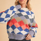 Aemi + Co Diamond Mock Neck Raglan Sleeve Sweater Blue Sweaters