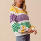 SO ME Mardi Gras Color Striped Raglan Sweater Top in cozy knit stripes