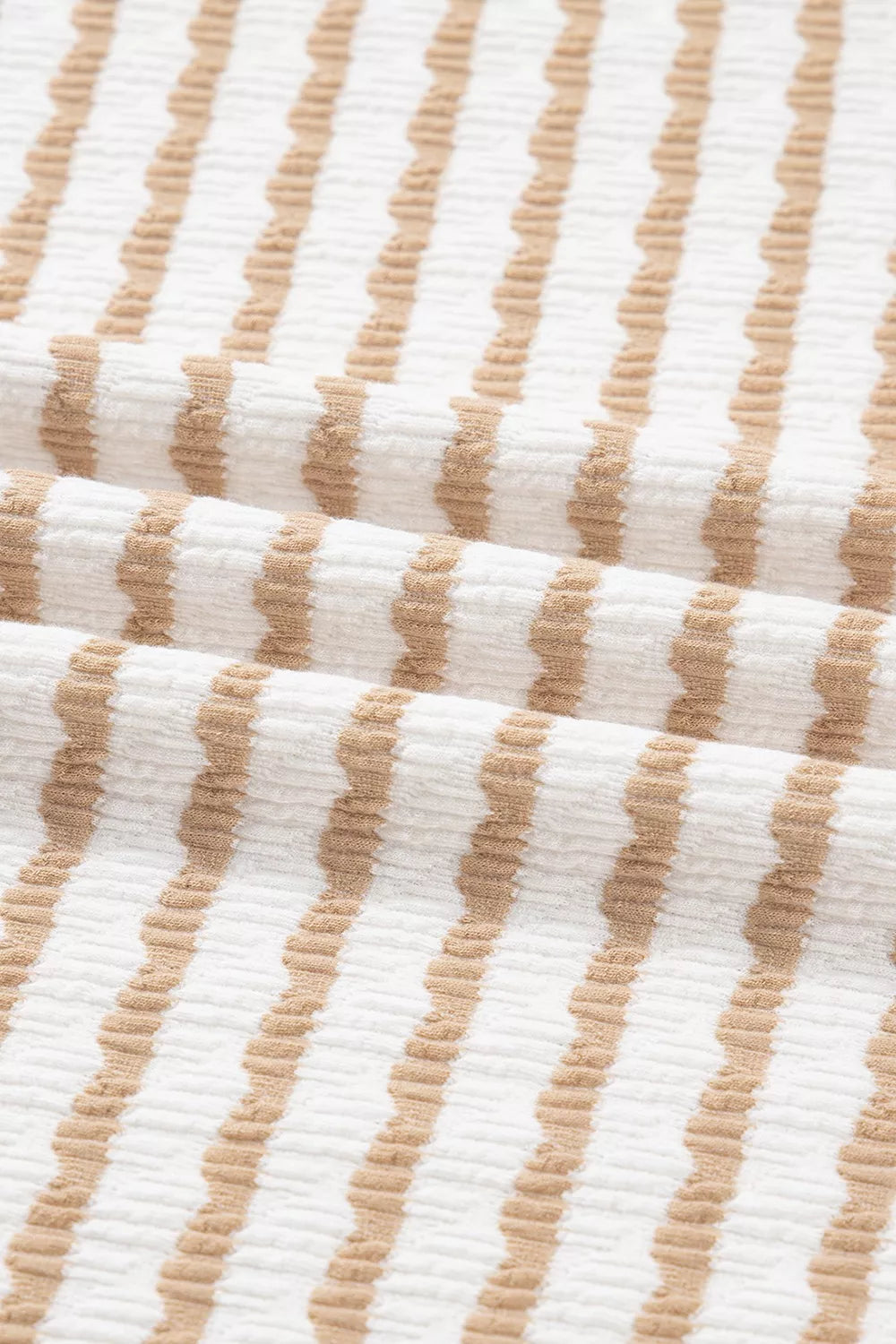 Daverri Fashions white beige striped crinkled cotton knit top