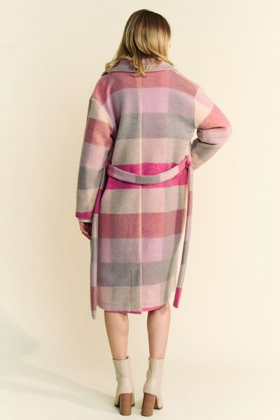 Davi & Dani Tied Color Block Collared Neck Coat Outerwear