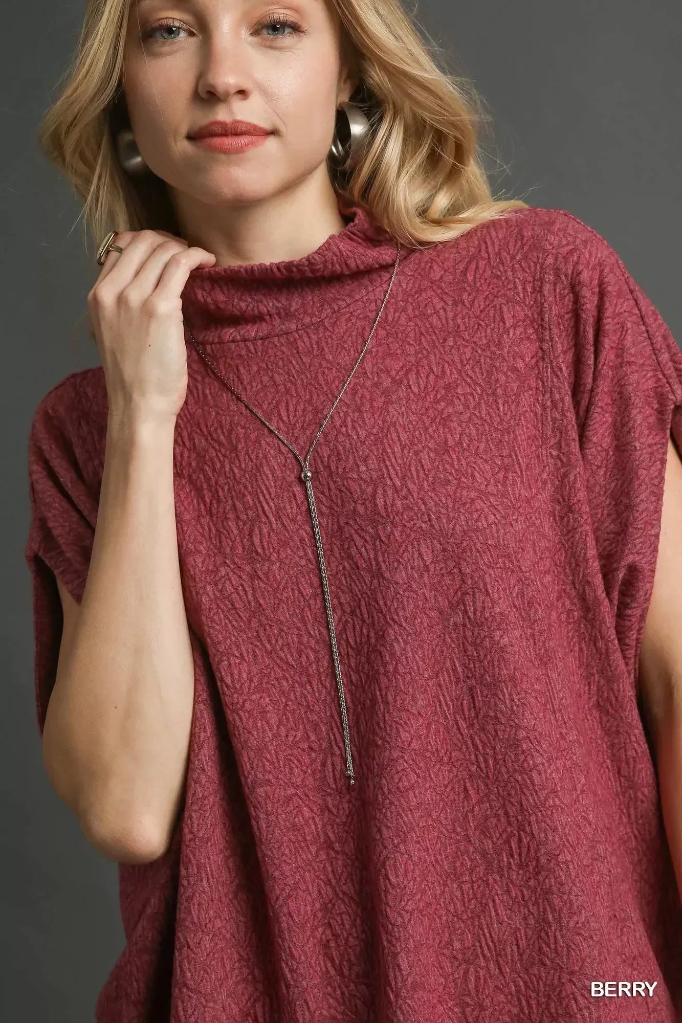 Umgee Textured Mock Neck Relaxed Top - DAVERRI FASHIONS