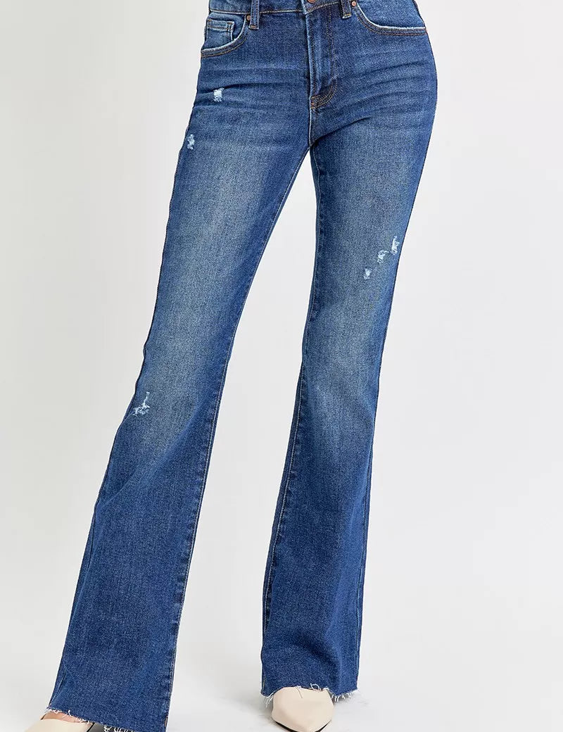 DARK RISEN Full Size Distressed Mid Rise Flare Jeans Plus Size | Jeans Daverri Fashions